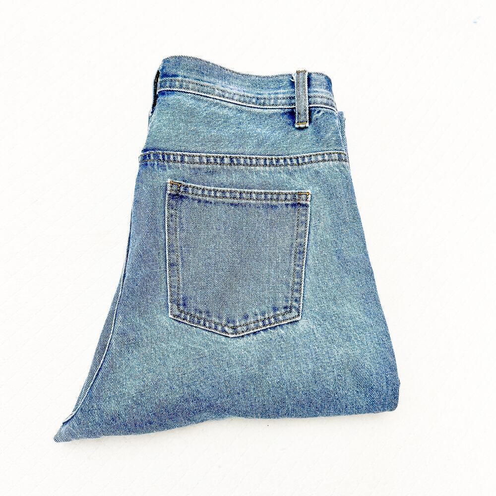 Princess Polly Straight Leg High Rise Med Wash Denim Jeans Frayed Hem Size 4